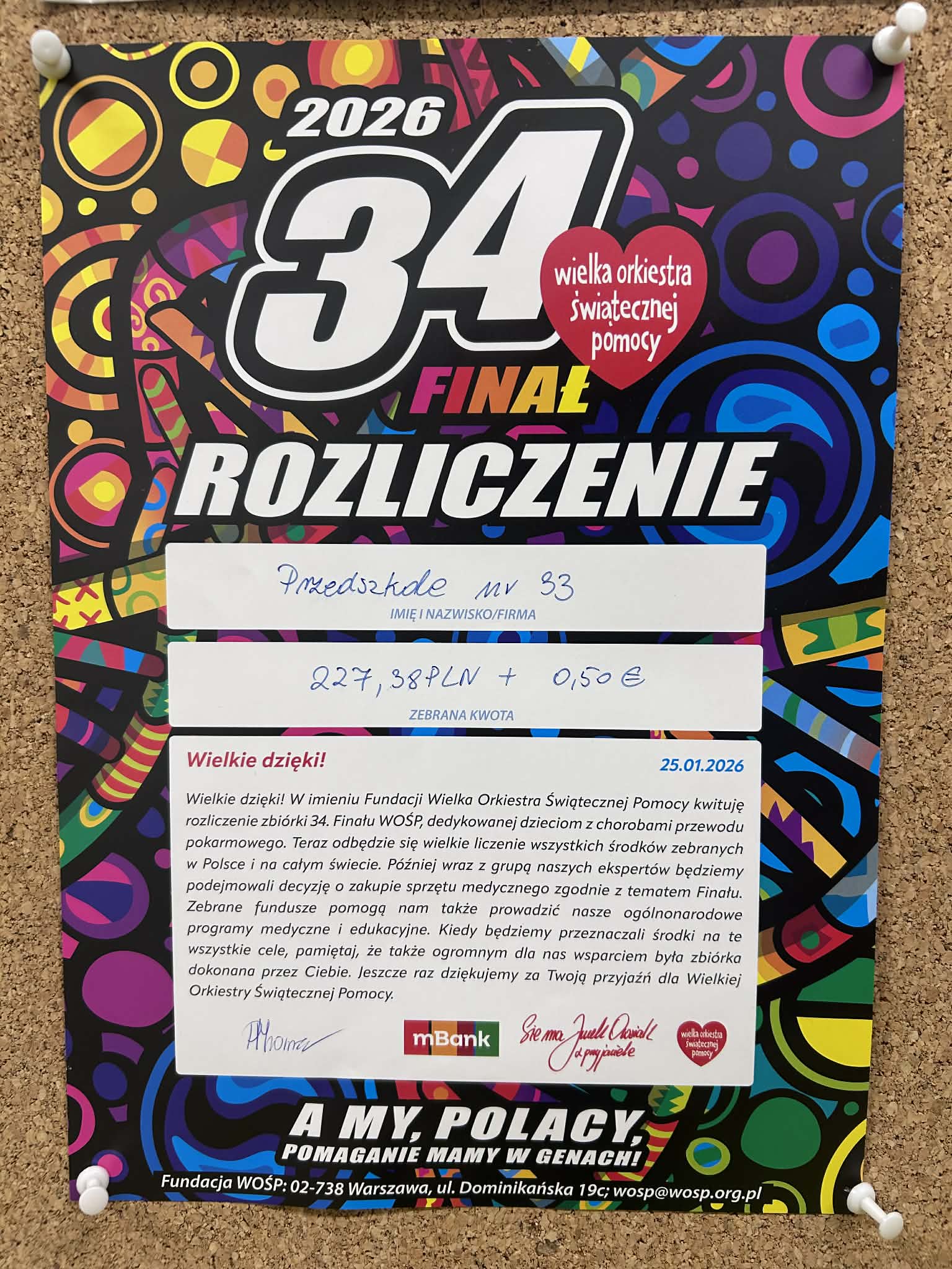 WOŚP- zebrana kwota