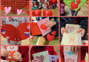 Walentynki przekazywane dzieciom (kolaż).