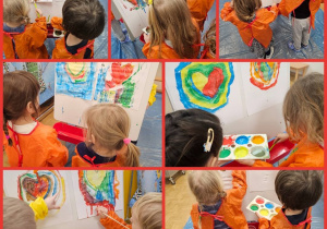 Dzieci malujące na sztalugach (kolaż).